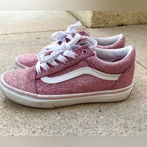 Vans Old Skool Glitter Skate Kids Shoes Sneaker Pink Size Juniors 3.5